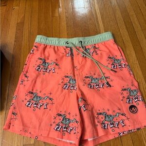 Neff Coral and Green Graphic Athletic Shorts